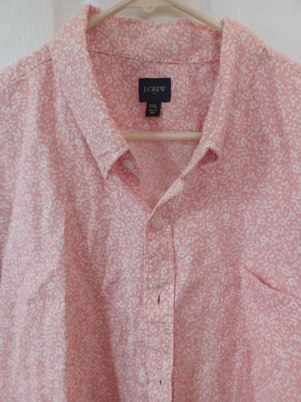 J.Crew Men's Linen/Cotton Button Down Shirt Pink White Micro Floral Size XXL